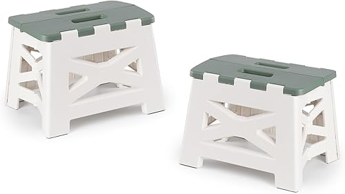 Taburetes plegables antideslizantes con asa, taburete de pie con altura de 9 pulgadas, soporta hasta 300 libras, taburete plegable de plástico