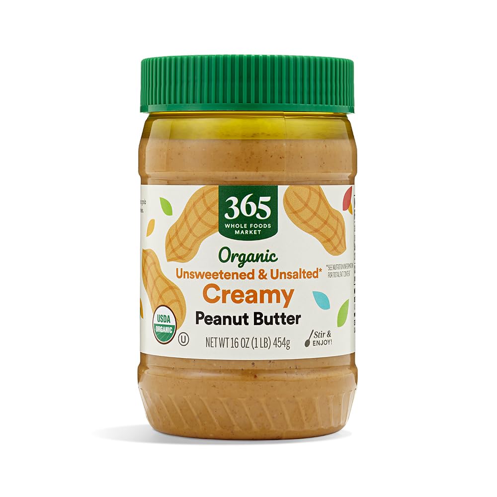 365 by Whole Foods Market, Organic Creamy Peanut Butter, Unsweetened & Unsalted, Stir and Enjoy, 16 OunceUSDA Organic