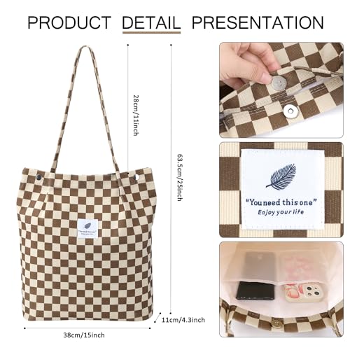 Image of Ayieyill Corduroy Tote Bag for Women Canvas Shoulder Cord Purse with Inner Pocket