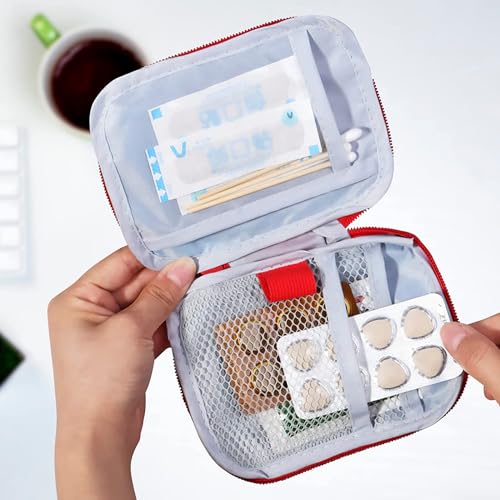 Image of First Aid Bag,Empty First Aid Pouch,Mini Portable Medical Bag for Outdoor Camping Hiking Travel Emergency,Multifunction Emergency Medicine Storage Bag-7x5 inch (Red, 3)