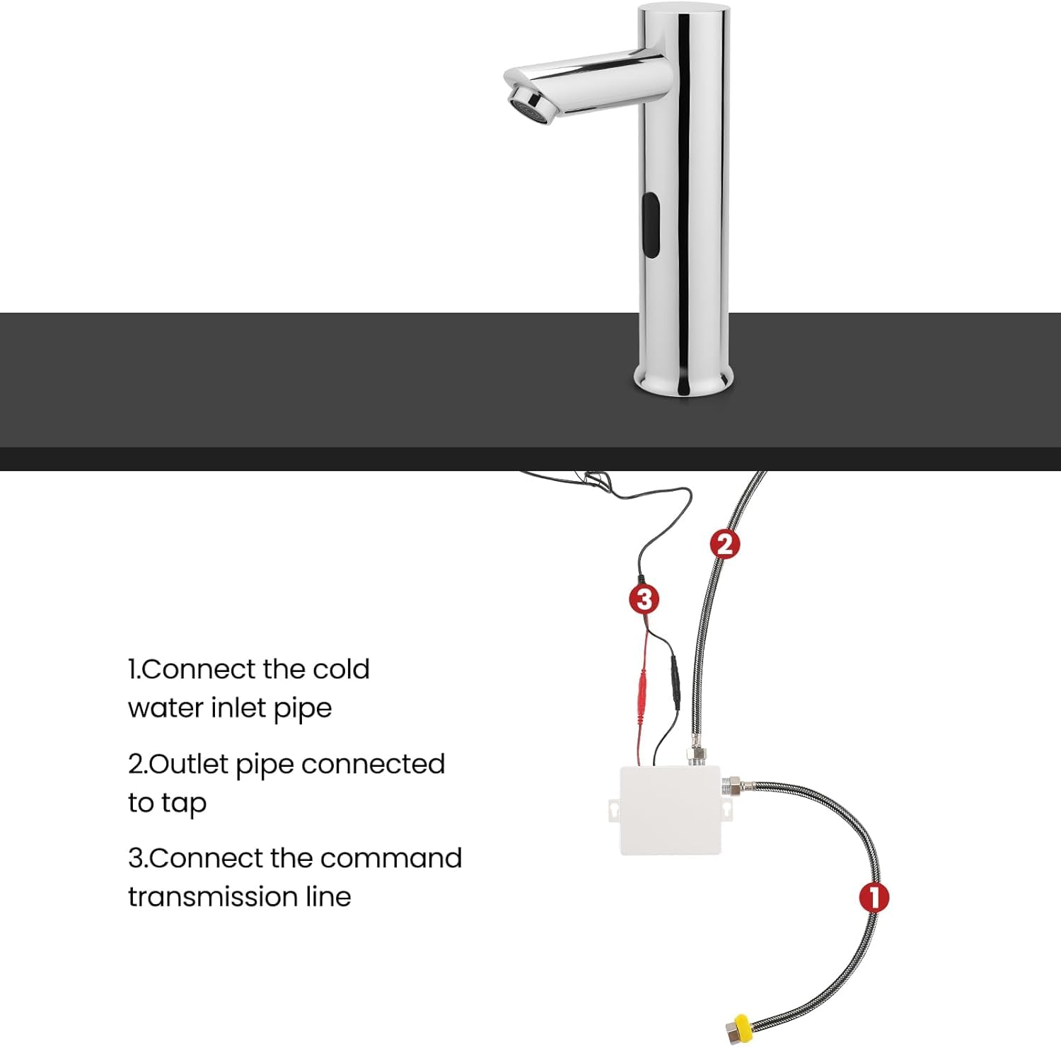 ENCOFT Rubinetto Acqua Fredda Automatico con Sensore ad Infrarossi, Rubinetto per Lavabo Lavandino Bacino Bagno Rubinetto Touchless (Verticale-20cm)
