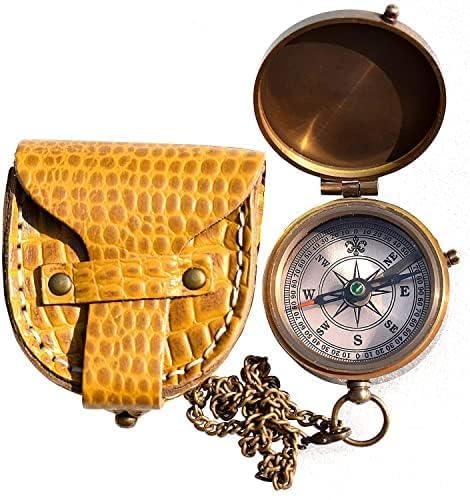 Handmade Antique 2" Compass - Thoreau's Go Confidently Quote Engraved, Pocket Compass with Stamped Leather case Push Button Compass-picture-32