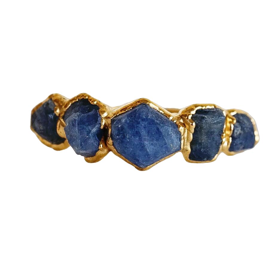 Unique Blue Sapphire Ring Electroplated Blue Stone Raw Crystal Ring Brass Ring Blue Sapphire Gold Stacking Ring Minimalist Ring Multi Gemstone Ring