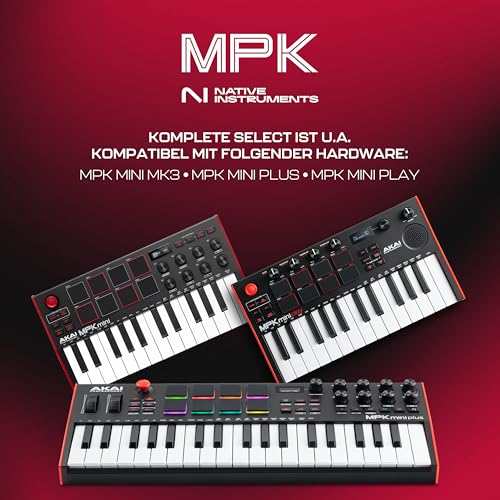 Akai Professional MPK Mini Plus - 37-Tasten USB MIDI Keyboard Controller mit 8 MPC Pads, Sequencer, MIDI/CV/Gate I/O, Musikproduktionssoftware und Native Instruments Sound Package