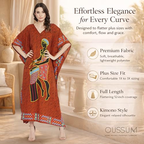 Image of Oussum Plus Size Kaftan Dresses for Women, Polyester Summer Caftan Cover Up Maxi Beach Dress, 1X-3X