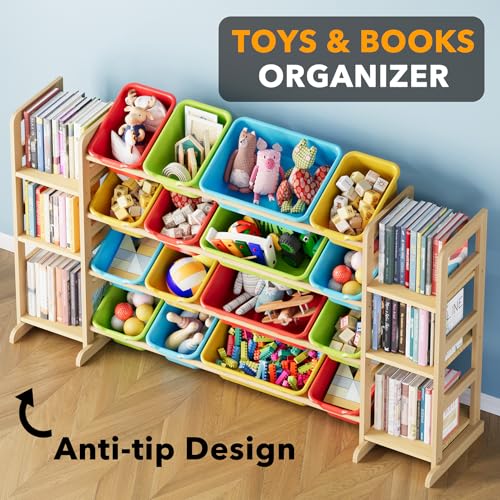 Image of SpaceAid Toy Storage Organizer with 6 Shelves and 16 Bins, Toy Organizers Storage Bookshelf, Kids Bin Shelf Toys Box Bookcase for Bedroom Playroom Organization Room Decor, Multi-Colored