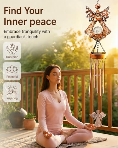 Image of Angel Solar Wind Chimes for Outside: Metal Outdoor Memorial Decor | Easy Hanging for Garden Patio Tree Window - Melodious Birthday Gifts for Women Mom Grandma