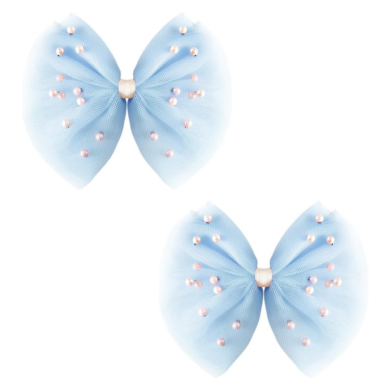 RECTYO GALLERY 2 PCS Luxury Pearl Hair Bows Hair Clips for Toddler Girls - Elegant Ivory Lace Veil Hair Accessories for Birthday, Wedding, Halloween, Thanksgiving, and Christmas Occasions(Light Blue)-image-40