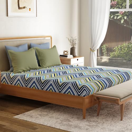 Image of Mytrident Bedsheet for Double Bed Queen Size |90 Inches x 100 Inches | Wave Blues