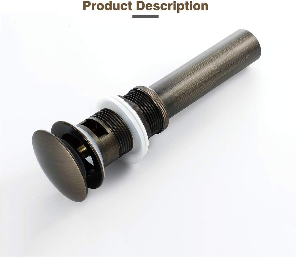 Drain Stopper Brass Basin Sink Waste Slotted Pop Up Click Clack Sprung Plug with Overflow for Bathroom Faucet Vessel Vanity Sink Tap, Bronze Bronze