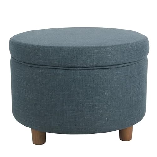 Homepop Home Decor | Upholstered Round Storage Ottoman | Ottoman With Storage For Living Room & Bedroom (Teal Linen) #TOP1