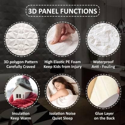 Image of DRONTER 3D Self-Adhesive Brick Wallpaper - PE Foam Wall Panels for Home, Bedroom, Living Room, and Cafe Decor | Easy Peel & Stick DIY Wall Stickers (White Diamond)