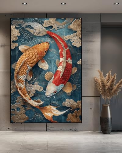 Carpe koï toile vintage 50x70 cm sublime le style zen de votre salon
