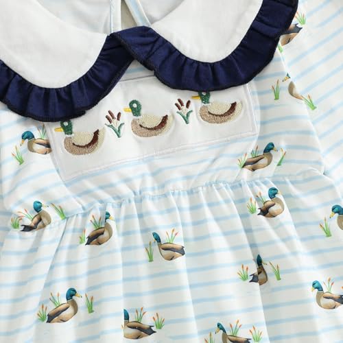 Newborn Girl Fall Outfit Mallard Duck Baby Farm Long Sleeve Doll Collar Romper Stripe Bodysuit 0-18 Months Clothes4