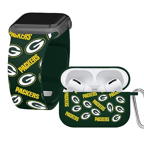 Game Time Green Bay Packers HD Combo Package Compatible with Apple Watch and AirPods Pro (Random 38/40/41mm Short)