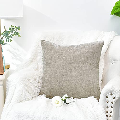 Image of CaliTime Pack of 2 Cozy Throw Pillow Covers Cases for Couch Sofa Home Decoration Solid Dyed Soft Chenille 12 X 12 Inches Light Taupe