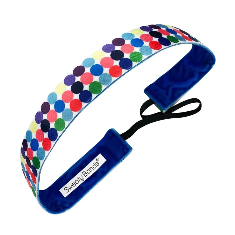 Sweaty Bands Womens Girls Headband for an Active Busy Lifestyle - Non-Slip Velvet-Lined Athletic Exercise Hairband - Chakra Dots Multicolored 1-Inch