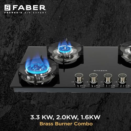 Faber Hob 4 Burner | Auto-Ignition | Spillage Proof | HOB SUPERIA HT904 BR AI |Metal Knobs | Pan Support |5 Yr Warranty on Burner & Glass | 1Y... - Image 5