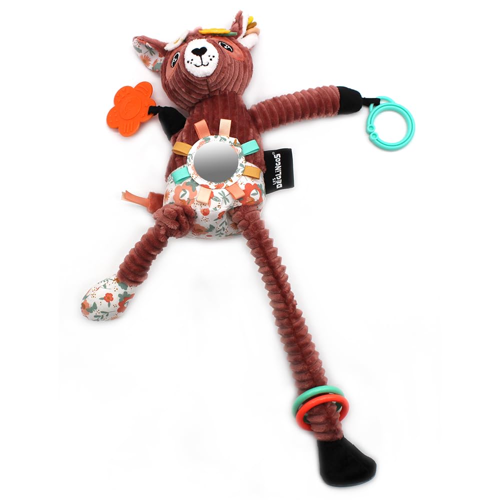 LES DEGLINGOS - Peluche d'activité Nomade Melimelos la biche - Terracotta - Jouet d'éveil pour bébé - Idée cadeau - Dès la naissance - 36 cm