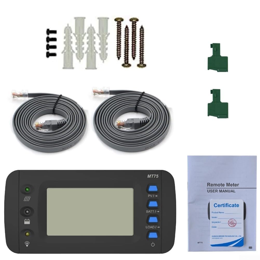 MT75 - Misuratore remoto con LCD da 4,7 pollici, per il monitoraggio di Solar Charge Controller e Inverter Dual RJ45 Porte RS485 Connettività Supporto a parete WiFi Controllo PC