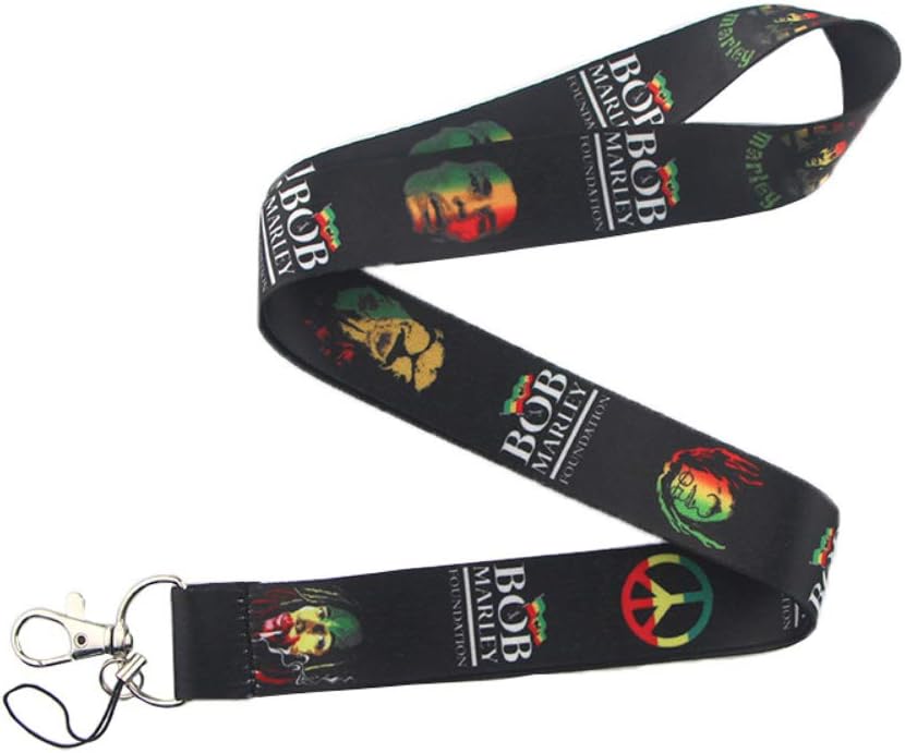 New Rastaman Rasta Flag Reggae Lion Bob Pattern Lanyard String for ID Badges Keychain Keys Holder or Mobile Phone Black Color