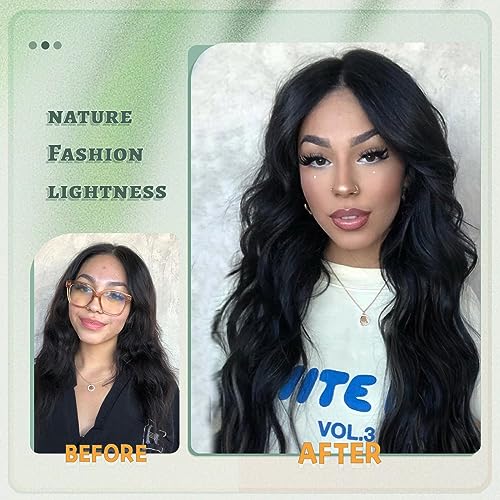 WERD Long Black Wavy Wigs for Women Black Curly Wig with Middle Part Synthetic 26 Inch Natural Looking Black Wig for Daily Party Use - Image 6