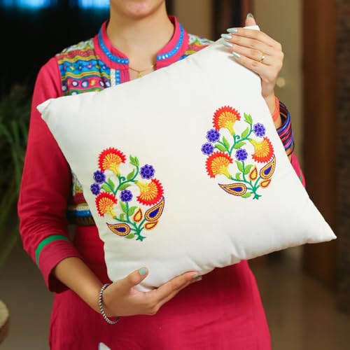 Image of Embroiderymaterial DIY Embroidery Cushion Cover Embroidery Kit for Beginners with Paisley Flower Design Cross Stitch Decorative Pillow Covers, Hand Embroidery Craft Kit for Home Decor (2PC, 16x16)