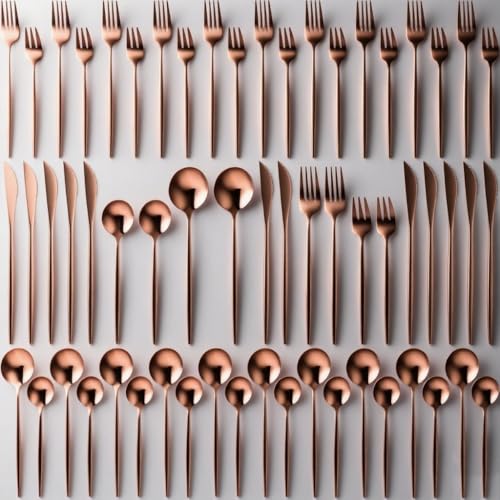 Xespis Cuberterias Completas 12 Personas, Oro rosa, 60 Piezas Cubiertos Acero Inoxidable, con Cuchillo Tenedor Cuchara, y Aptos para Lavavajillas, para Casa,Fiesta,Restaurante