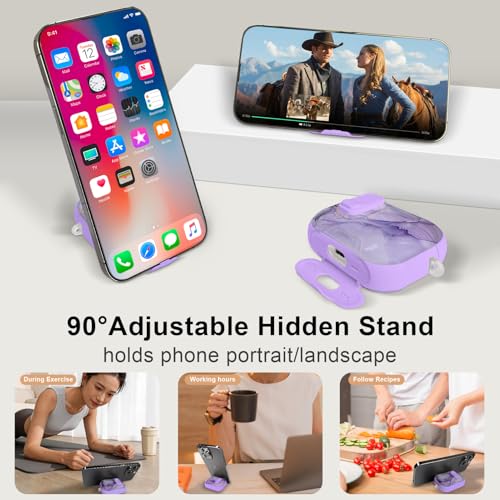 Image of Compatible Airpods Pro 3 Case (2025) with Phone Stand & Cleaner Kit,Print Soft Silicone Lock Clip Apple AirPods Pro 3rd Generation Case, Airpod Pro 3 Cover with Keychain for Women /Girls,Purple Marble