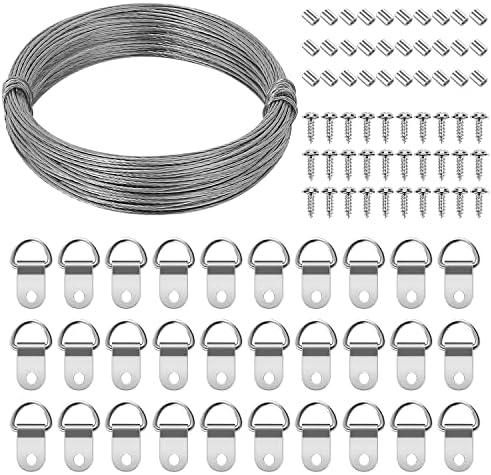 Picture Hanging Hardware with Wire - ROBUST 91pcs Picture Hanging Kit, Wall Hooks for Hanging Pictures with Wire, Screw, D Ring, Loop Sleeves for Picture Frame, Mirror, Art(N8)
