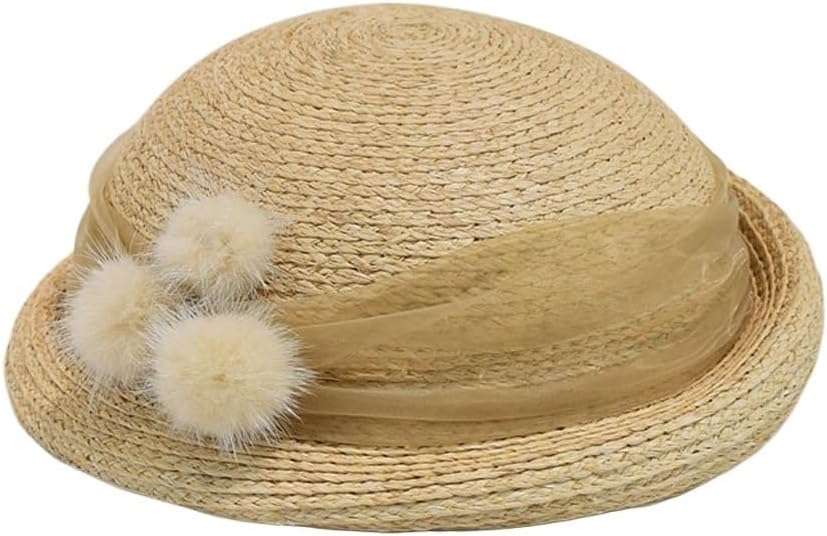 HBJWOV Spring Laffite Beret Ladies Hairball Hemming Banquet Small Top Hat Outing(E)