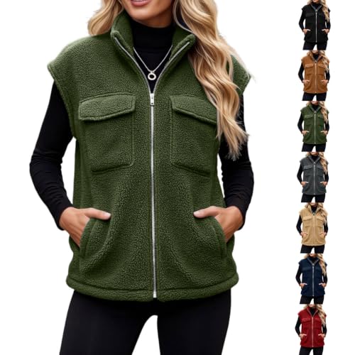 Womens Sherpa Vest Zip Up Fleece Sleeveless Jacket Stand Collar Pockets - image 1