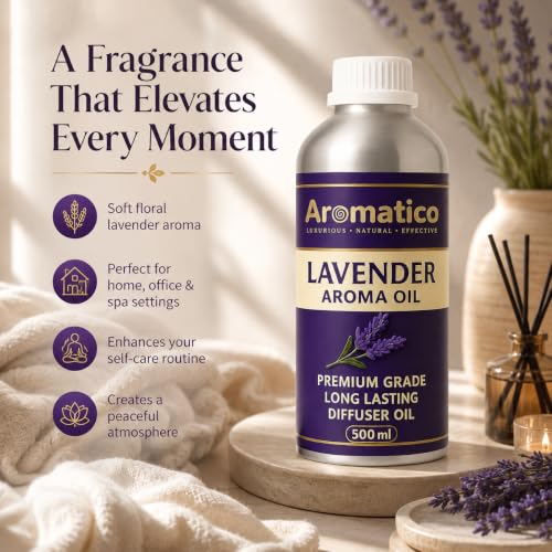 Image of AROMATICO Lavender Diffuser Oil with Strong, Long-Lasting Aroma for Homes, Offices & Showrooms. Aromatherapy, Diffusers, Air Purifiers, Vaporizers - 500ML