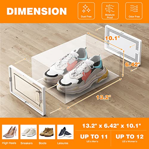 Fixwal 12 Pack Large Capacity Shoe Organizer Boxes Foldable Storage Containers Clear Plastic Stackable Sneaker Storage Bins For Closet Bedroom Bathroom (White) #TOP1