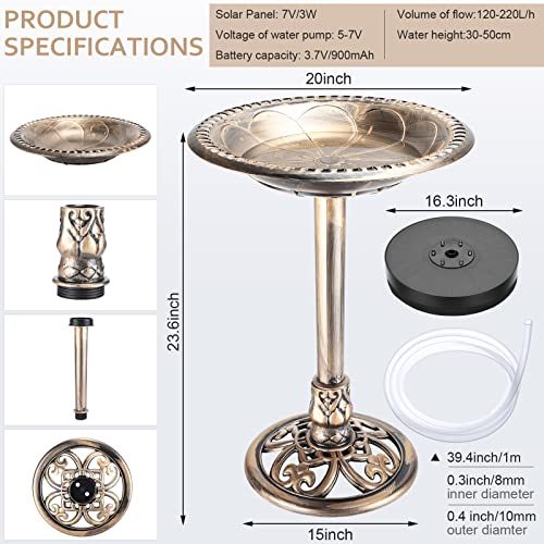 Bird Bath For The Garden Bird Bath Bowl With Solar Water Fountain Pump 23.6 Inch Height Pedestal Birdbath Bowl With 3W Led Floating Pool Light, Bird Baths For Outdoors (Gold) #TOP1
