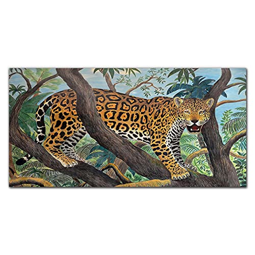 Tableau en verre 100x50cm Jungle Arbre Animal Chat en verre trempé Coloray