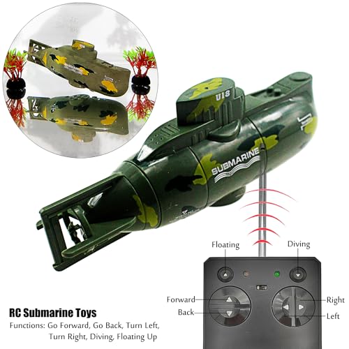 Image of Tipmant Mini RC Submarine Remote Control Boat Ship Military Model Electronic Water Toy Waterproof Diving for Swimming Pool, Fish Tank Kids Gift (Green)