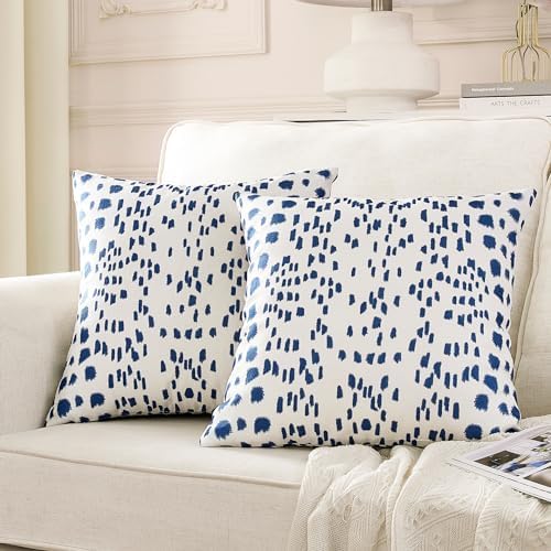BLESFEST Pack of 2, Blue and White Dot Pillow Cover 18 x 18