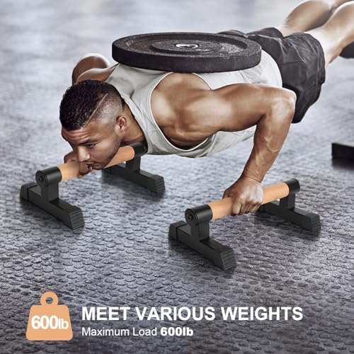 Image of Airogym Wooden Parallettes, Wood Push Up Handles Pushup Bars, Heavy-Duty Sturdy Metal Non-Slip Base Exercise Home Workout Equipment, Parallettes Bars Grip for Strength Training, Planks Calisthenics