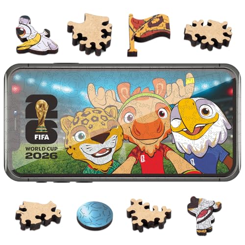 Image of FIFA World Cup 2026 Mascots Wooden Puzzles - 5MM Thick Officially Licensed Poster Puzzles - Premium World Cup 2026 Merchandise, Gift for Football Fan, Jigsaw Puzzle for Adult (Selfie, 200Pcs) | Wooden Jigsaw Puzzle