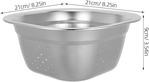 Miniatura 2 de VOSAREA Lavabo cuadrado de acero inoxidable, colador de metal, colador cuadrado de gran capacidad, para frutas, cocina, lavado de verduras,