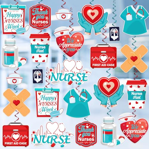 Nurses Week Decorations 48 Pcs No-Diy Happy Nurses Week Decorations Whirls Glitter Foil Ceiling Streams for Nurses Appreciation Week