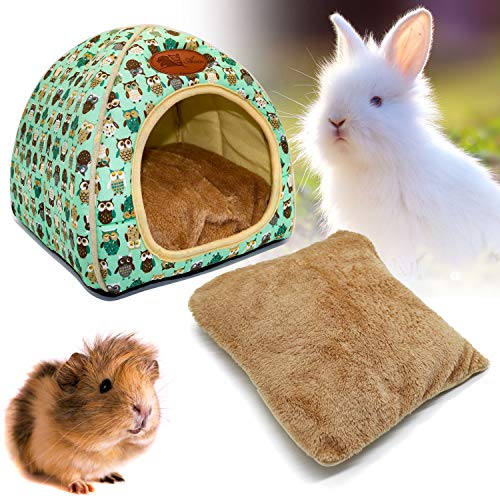 Image of BWOGUE Guinea Pig Bed Warm Cave Beds Hamster House Large Hide-Out for Rabbit Guinea Pigs Bearded Dragon Rats Winter Warm Cage Nest,Green