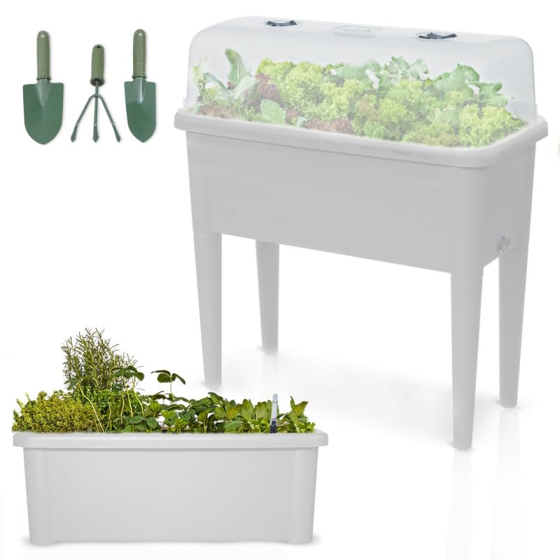 BB Loisir Carré Potager sur Pied Plastique Blanc avec Couvercle 76x 66x37cm Jardinière surélevée