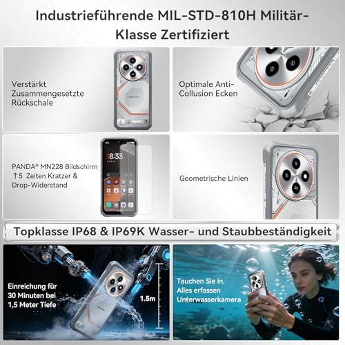 Blackview Fort 2 Outdoor Handy Android 16, 24(8+16) GB+128GB/2TB, Ultra-Dünn 10.7mm Outdoor Smartphone Ohne Vertrag, Gemini AI, 6.56" HD+90 Hz, IP69K Wasserdicht 16MP+13MP, 4G Dual/NFC/OTG/GPS/245g – Bild 4
