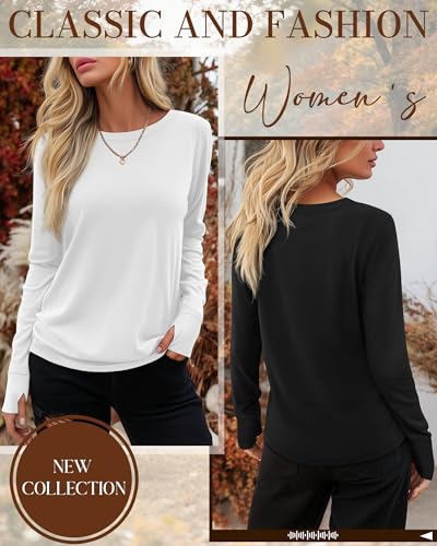 Huukeay 3 Pack Women's Long Sleeve Shirts with Thumb Holes, Cotton Casual Crew Neck Tunic Tops Fall Loose Y2k Trendy Outfits3