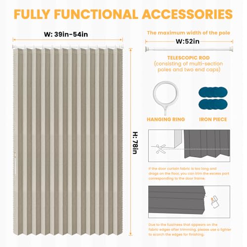 Image of AJAZZ 100% Blackout Door Curtain Accordion Door Closet Curtain Invisible Applicable Bedroom Room Living Room Doorway (1 Pack, 54 W x 78 L, Cream White+Rod)