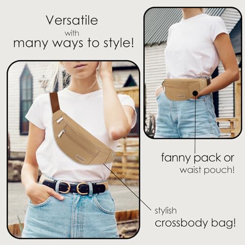 Image of Fanny Pack Shoulder Sling Bag for Men Women, Crossbody Bag for Travel Running Fitness Workout Khaki Waist Pack with Adjustable Straps