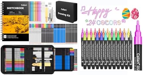 Caliart 176PCS Art Supplies Sketching Kit 24-Color Double-Line Drawing Doodle Outline Markers, Pencils Drawing Set kit Mothers Day Gift for Mom Artists Adults Teens Kids