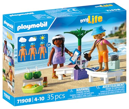 Couple vacanciers à la plage & transats - vue 3